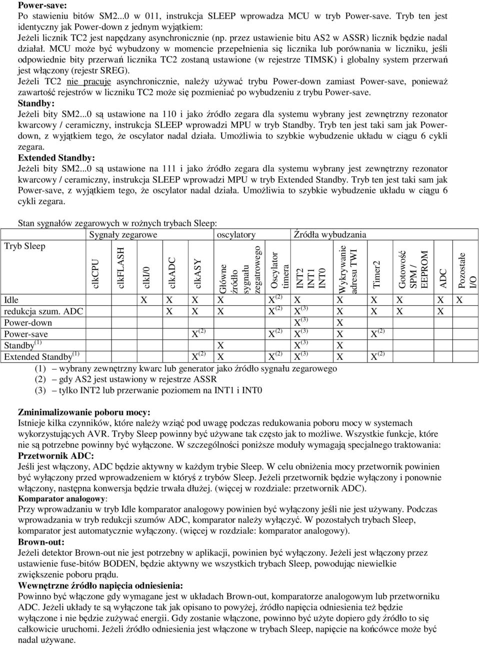 MCU moe by wybudzony w momencie przepełnienia si licznika lub porównania w liczniku, jeli odpowiednie bity przerwa licznika TC2 zostan ustawione (w rejestrze TIMSK) i globalny system przerwa jest