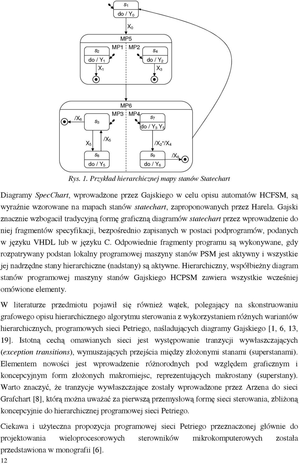 Gajski znacznie wzbogacił tradycyjn form graficzn diagramów statechart przez wprowadzenie do niej fragmentów specyfikacji, bezpo rednio zapisanych w postaci podprogramów, podanych w j zyku VHDL lub w