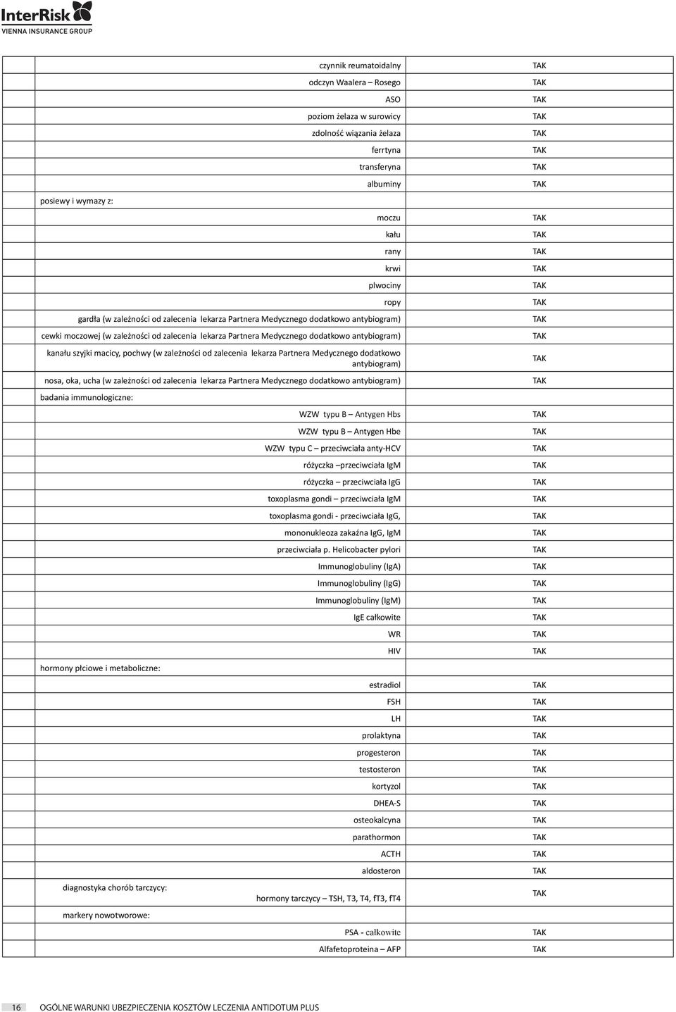 zależności od zalecenia lekarza Partnera Medycznego dodatkowo antybiogram) nosa, oka, ucha (w zależności od zalecenia lekarza Partnera Medycznego dodatkowo antybiogram) badania immunologiczne: