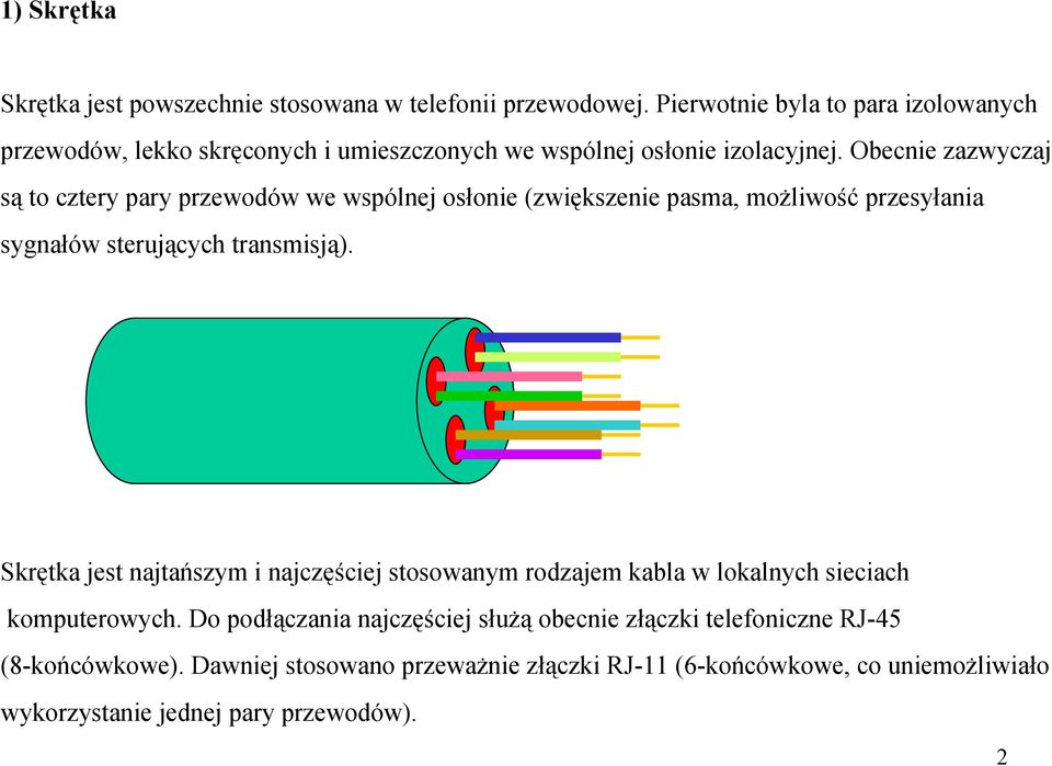 Obecnie zazwyczaj są to cztery pary przewodów we wspólnej osłonie (zwiększenie pasma, możliwość przesyłania sygnałów sterujących transmisją).