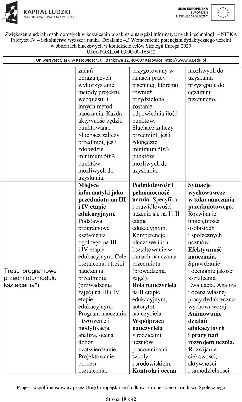 Podstawa programowa kształcenia ogólnego na III i IV etapie edukacyjnym. Cele kształcenia i treści nauczania przedmiotu (prowadzenia zajęć) na III i IV etapie edukacyjnym.