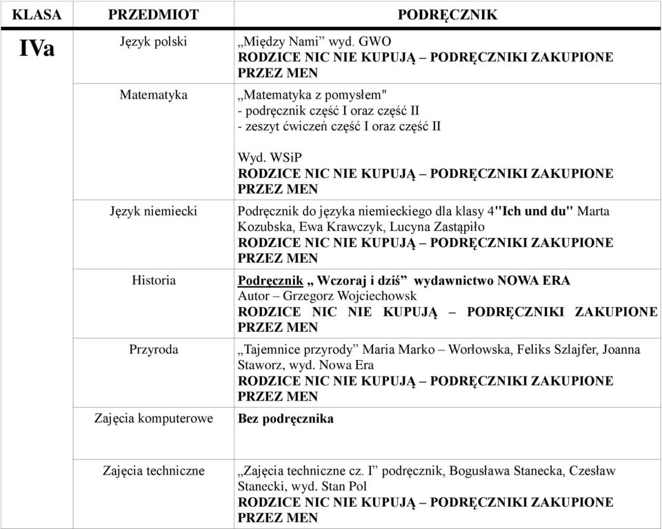 języka niemieckiego dla klasy 4"Ich und du" Marta Kozubska, Ewa Krawczyk, Lucyna Zastąpiło Podręcznik Wczoraj i dziś wydawnictwo