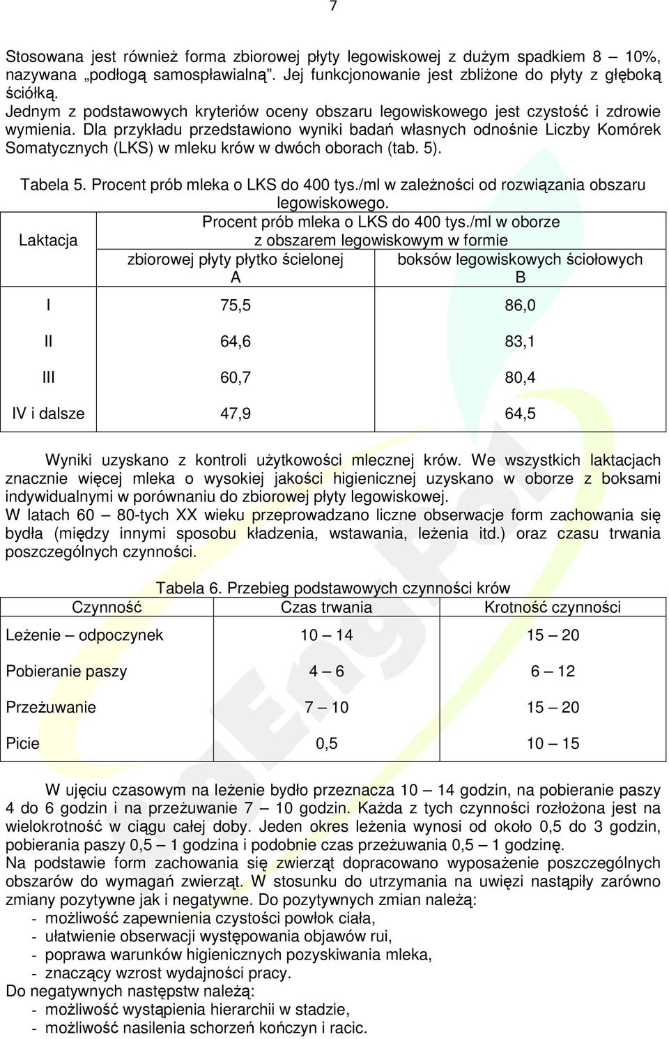 Dla przykładu przedstawiono wyniki badań własnych odnośnie Liczby Komórek Somatycznych (LKS) w mleku krów w dwóch oborach (tab. 5). Tabela 5. Procent prób mleka o LKS do 400 tys.