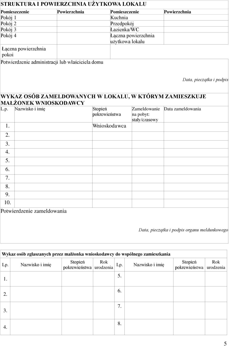 p. Nazwisko i imię Stopień Data zameldowania 1. Wnioskodawca 9. 10.