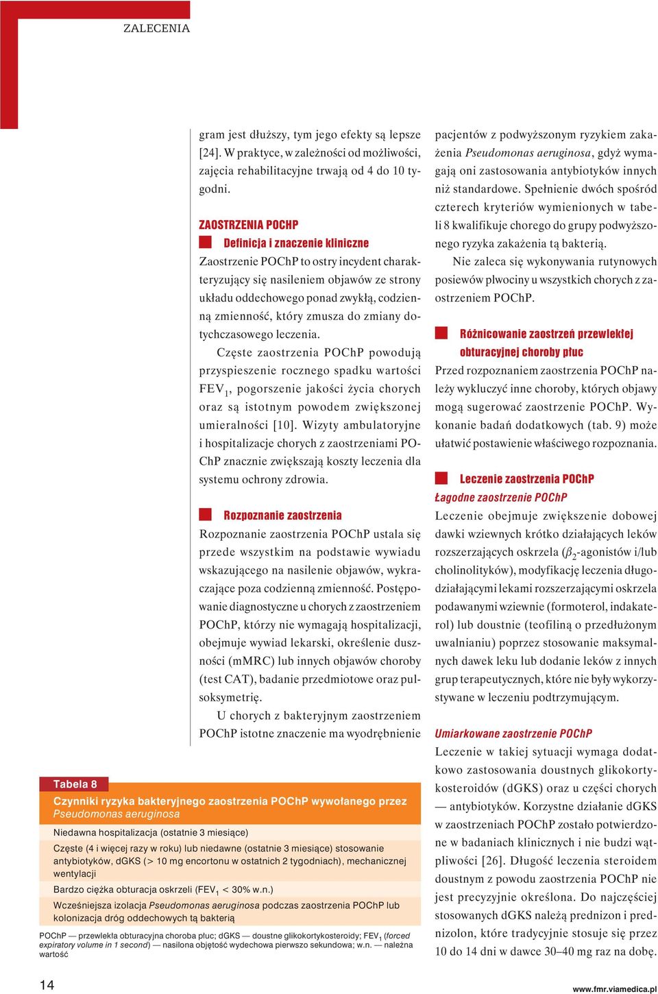 dotychczasowego leczenia. Częste zaostrzenia POChP powodują przyspieszenie rocznego spadku wartości FEV 1, pogorszenie jakości życia chorych oraz są istotnym powodem zwiększonej umieralnoś ci [10].