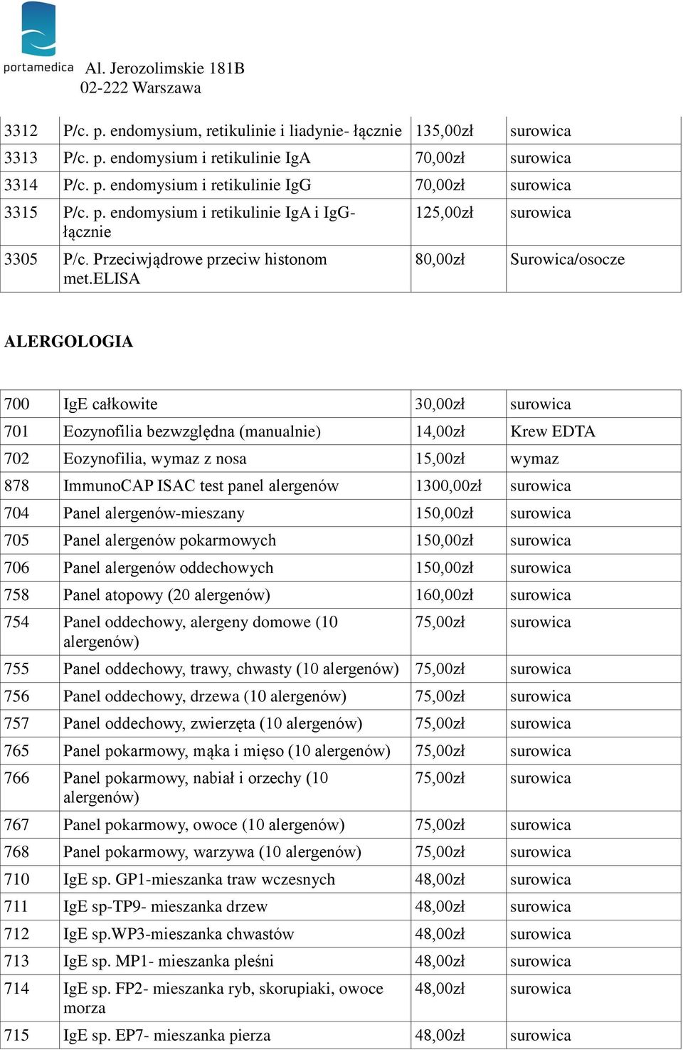 wymaz 878 ImmunoCAP ISAC test panel alergenów 1300,00zł 704 Panel alergenów-mieszany 150,00zł 705 Panel alergenów pokarmowych 150,00zł 706 Panel alergenów oddechowych 150,00zł 758 Panel atopowy (20