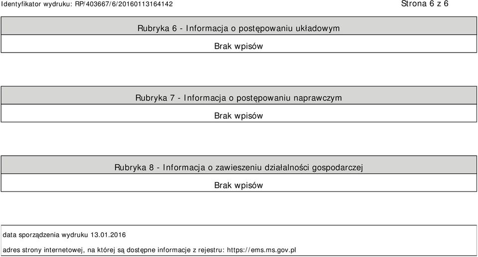 działalności gospodarczej data sporządzenia wydruku 13.01.
