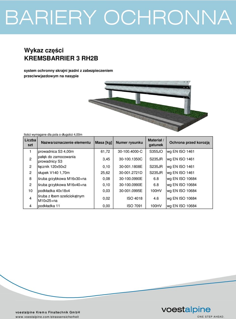 1350C S235JR wg EN ISO 1461 2 łącznik 120x50x2 0,10 30-001.1808E S235JR wg EN ISO 1461 2 słupek V140 1,70m 25,62 30-001.2721D S235JR wg EN ISO 1461 8 śruba grzybkowa M16x30+na 0,08 30-100.0990E 6.