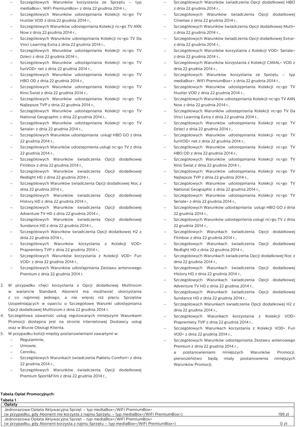 Szczegółowych Warunków świadczenia Opcji dodatkowej Redlight HD Szczegółowych Warunków świadczenia Opcji dodatkowej Noc z Szczegółowych Warunków świadczenia Opcji dodatkowej History HD Szczegółowych