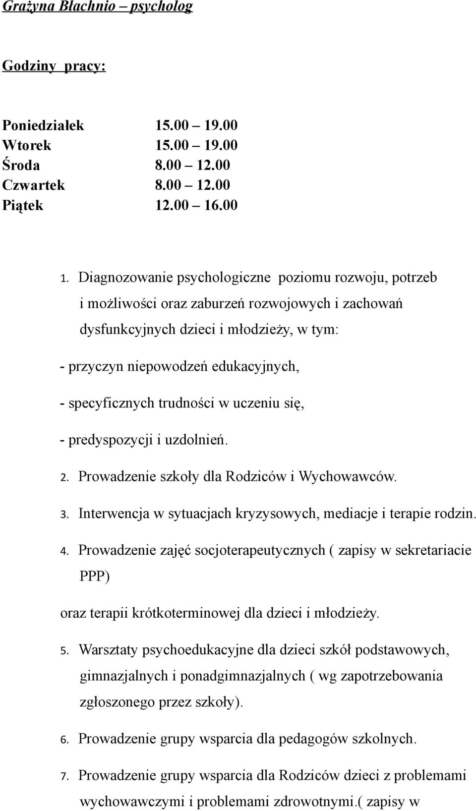 .00 Środa 8.00 12