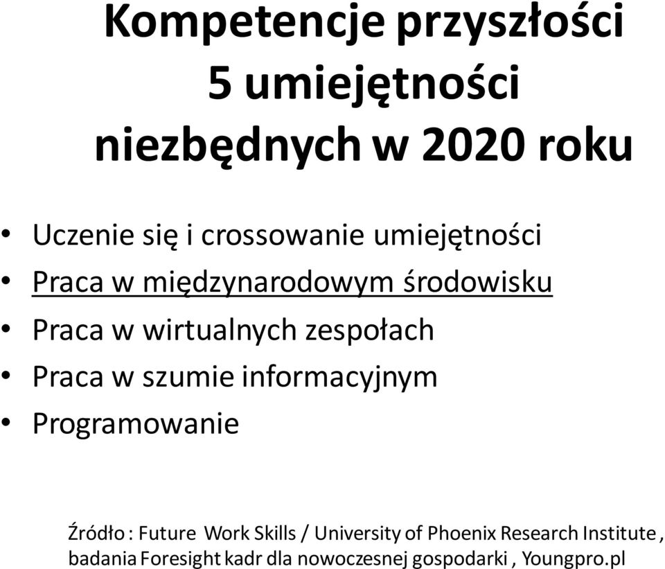 zespołach Praca w szumie informacyjnym Programowanie Źródło : Future Work Skills /