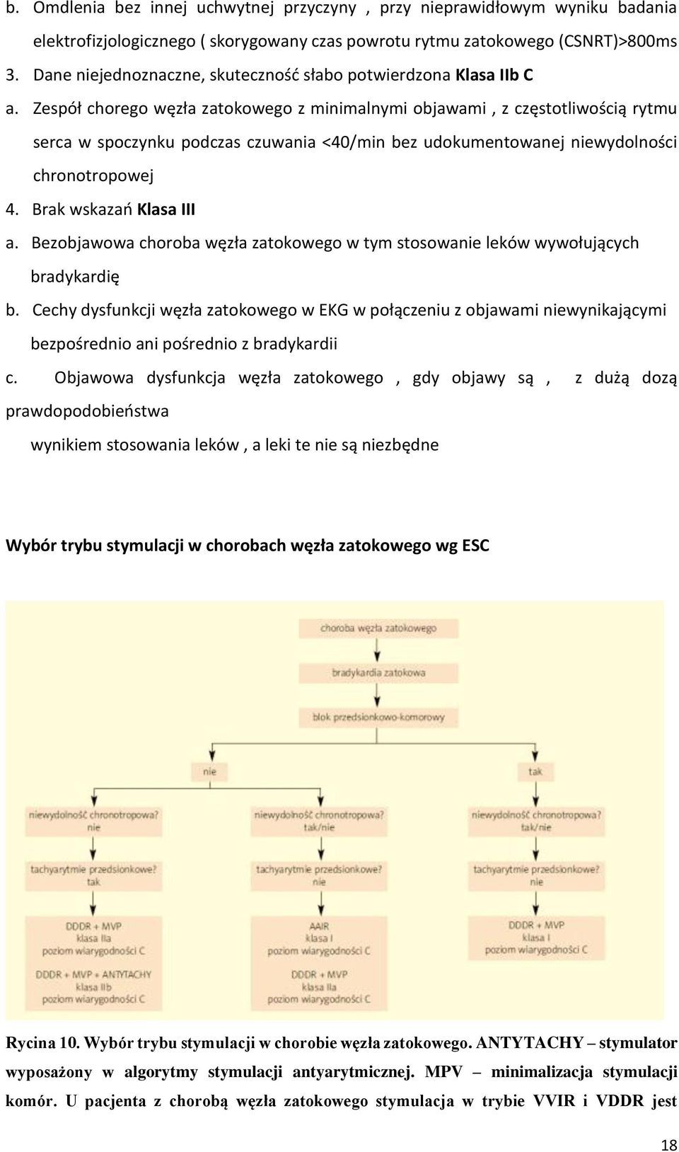 Zespół chorego węzła zatokowego z minimalnymi objawami, z częstotliwością rytmu serca w spoczynku podczas czuwania <40/min bez udokumentowanej niewydolności chronotropowej 4. Brak wskazań Klasa III a.