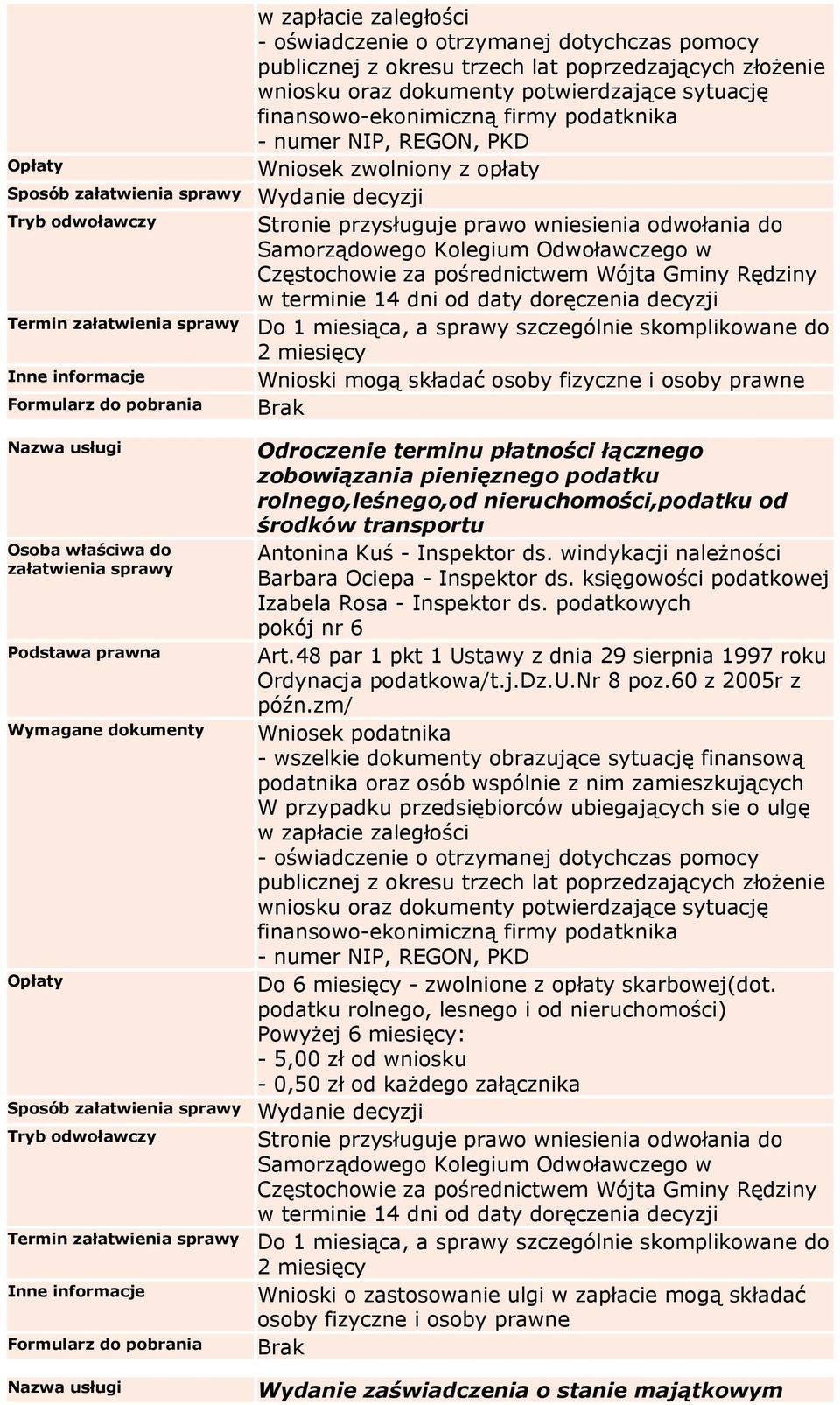 łącznego zobowiązania pienięznego podatku rolnego,leśnego,od nieruchomości,podatku od środków transportu Antonina Kuś - Inspektor ds. windykacji należności Art.