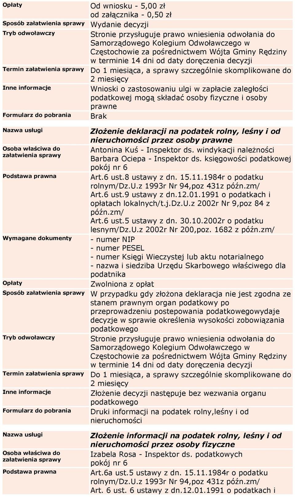 11.1984r o podatku rolnym/dz.u.z 1993r Nr 94,poz 431z Art.6 ust.9 ustawy z dn.12.01.1991 o podatkach i opłatach lokalnych/t.j.dz.u.z 2002r Nr 9,poz 84 z Art.6 ust.5 ustawy z dn. 30.10.