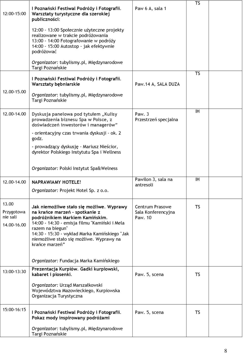 Autostop jak efektywnie podróŝować Organizator: tubylismy.pl, Międzynarodowe I Poznański Festiwal PodróŜy i Fotografii. Warsztaty bębniarskie Paw.14 A, SALA DUZA 12.00-15.00 Organizator: tubylismy.