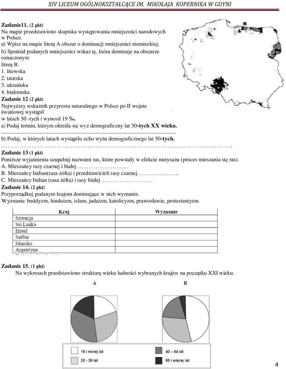 białoruska Zadanie 12 (2 pkt) Najwyższy wskaźnik przyrostu naturalnego w Polsce po II wojnie światowej wystąpił w latach 50 -tych i wynosił 19.