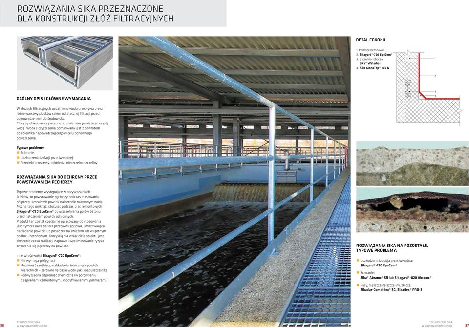 Filtry są okresowo czyszczone strumieniem powietrza i czystą wodą. Woda z czyszczenia pompowana jest z powrotem do zbiornika napowietrzającego w celu ponownego oczyszczenia.