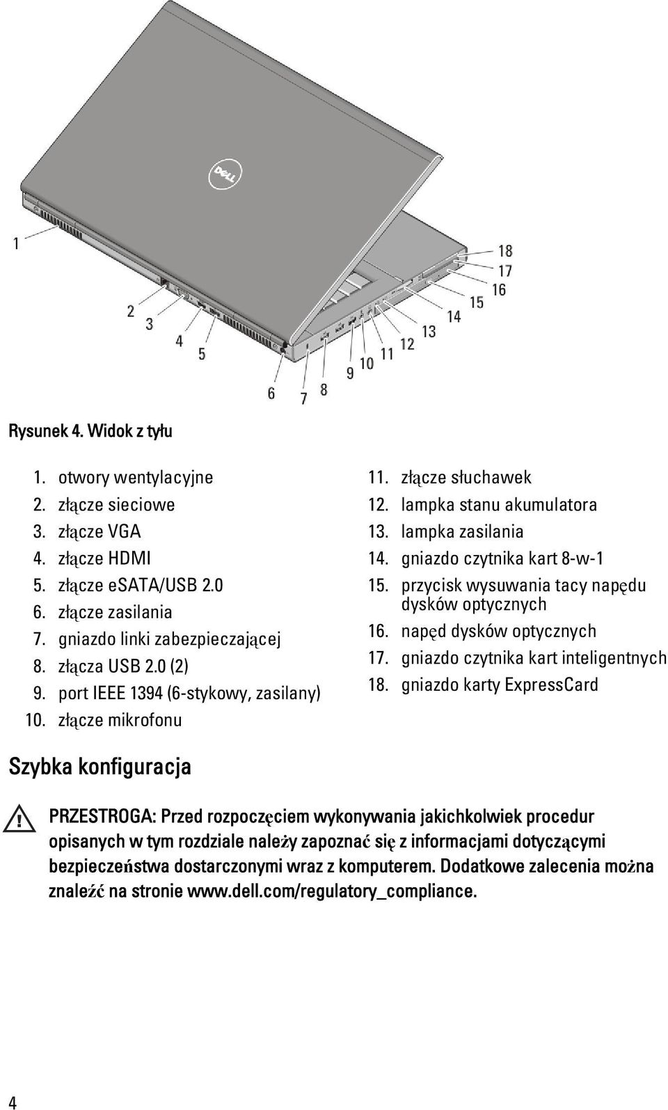 przycisk wysuwania tacy napędu dysków optycznych 16. napęd dysków optycznych 17. gniazdo czytnika kart inteligentnych 18.