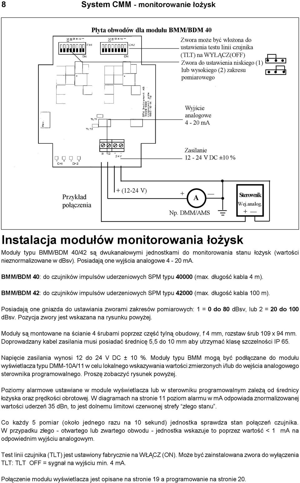 we 4-20 ma Zasilanie 12-24 V DC ±10 % Przyk³ad po³¹czenia + (12-24 V) + A Np. DMM/AMS Sterownik Wej.analog.