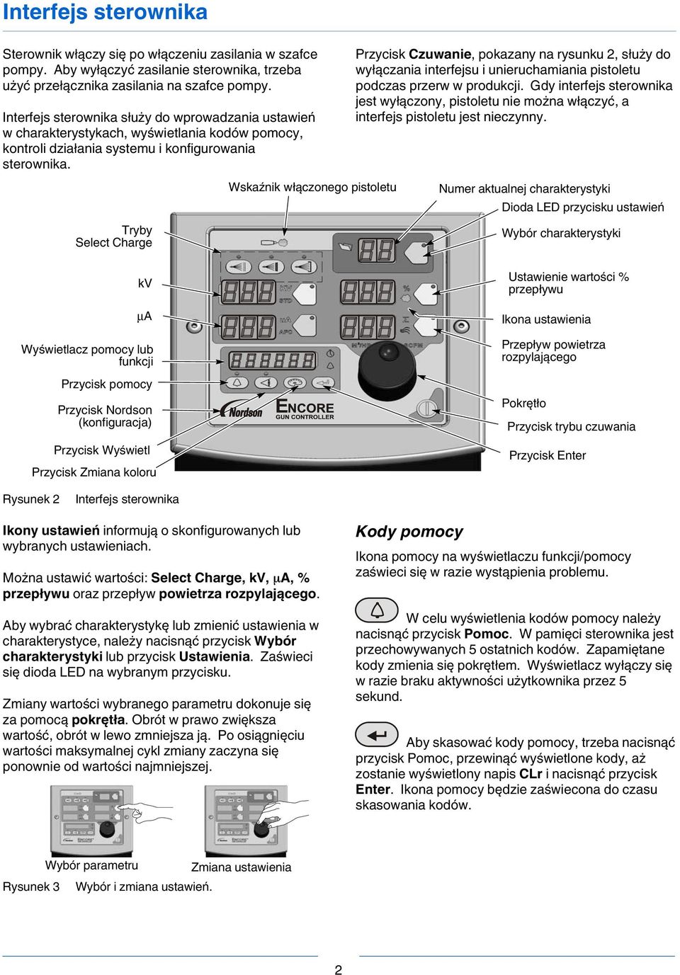 Wskaźnik włączonego pistoletu Przycisk Czuwanie, pokazany na rysunku 2, służy do wyłączania interfejsu i unieruchamiania pistoletu podczas przerw w produkcji.