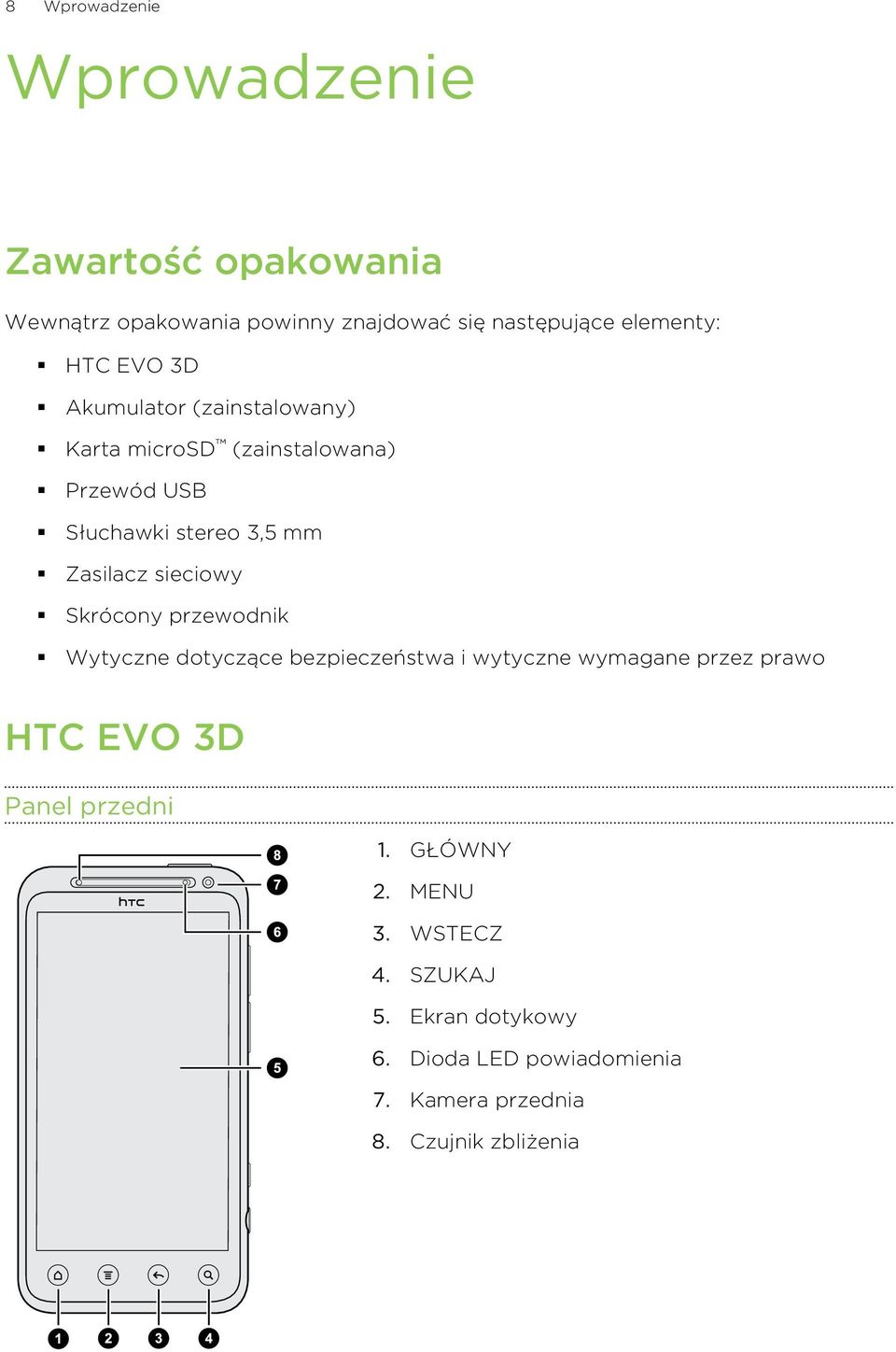 sieciowy Skrócony przewodnik Wytyczne dotyczące bezpieczeństwa i wytyczne wymagane przez prawo HTC EVO 3D Panel