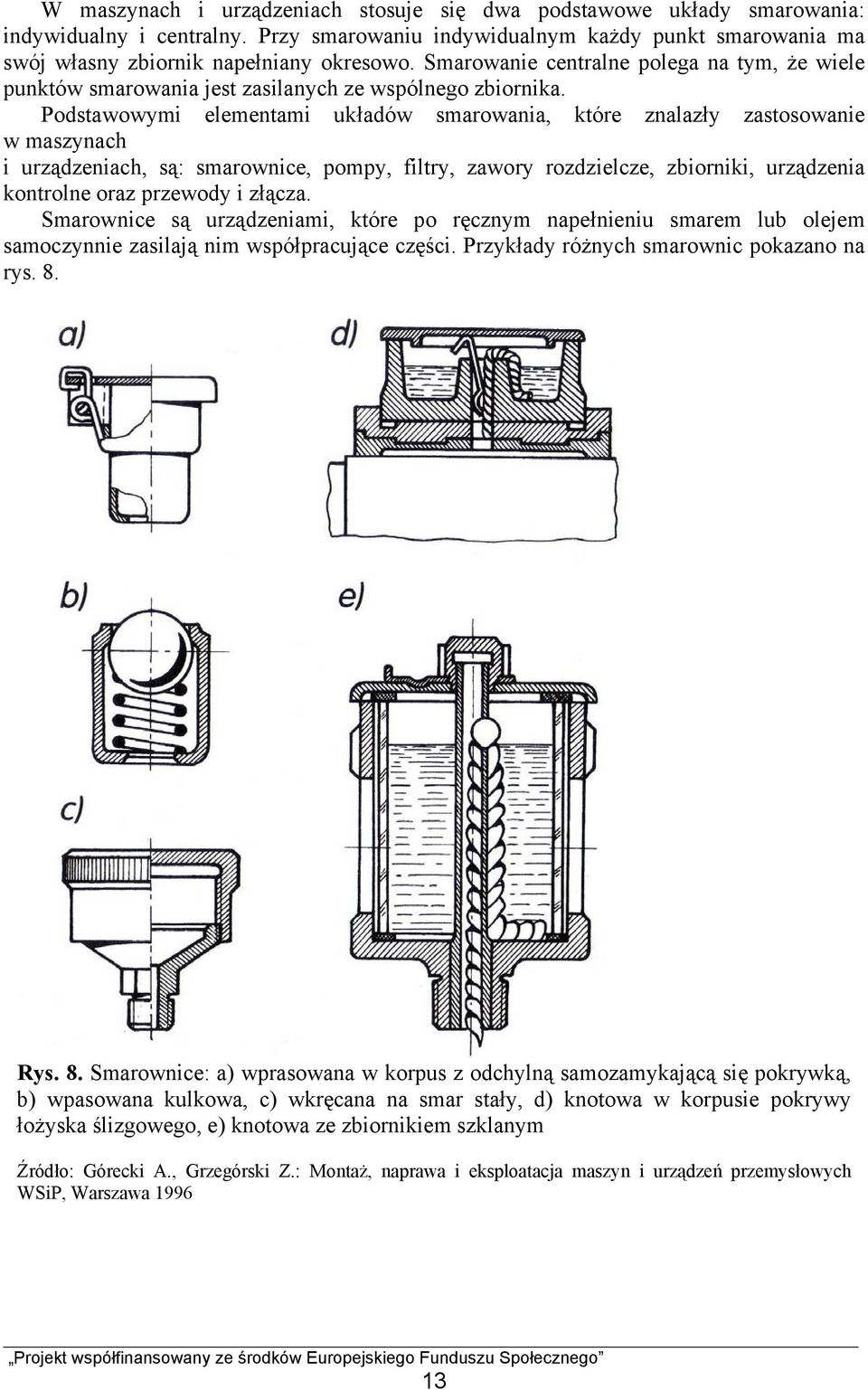 Podstawowymi elementami układów smarowania, które znalazły zastosowanie w maszynach i urządzeniach, są: smarownice, pompy, filtry, zawory rozdzielcze, zbiorniki, urządzenia kontrolne oraz przewody i