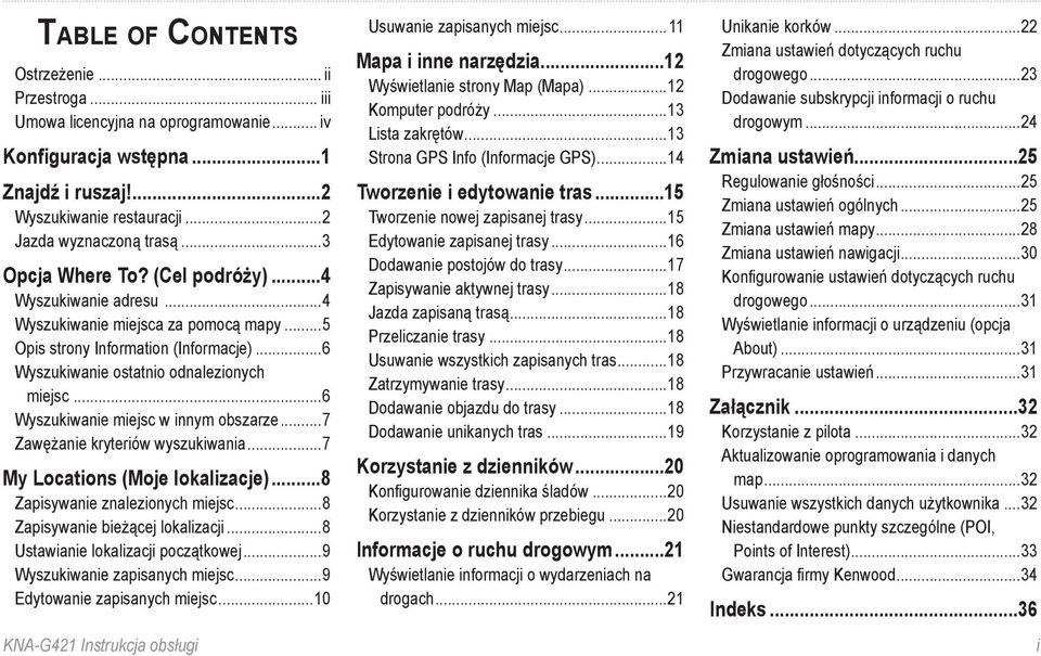 ..7 Zawężanie kryteriów wyszukiwania...7 My Locations (Moje lokalizacje)...8 Zapisywanie znalezionych miejsc...8 Zapisywanie bieżącej lokalizacji...8 Ustawianie lokalizacji początkowej.