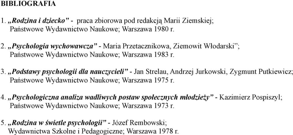 Podstawy psychologii dla nauczycieli - Jan Strelau, Andrzej Jurkowski, Zygmunt Putkiewicz; Państwowe Wydawnictwo Naukowe; Warszawa 1975 r. 4.