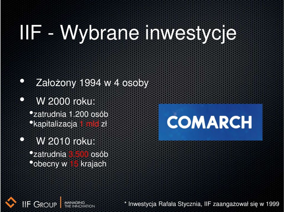 200 osób kapitalizacja 1 mld zł W 2010 roku: