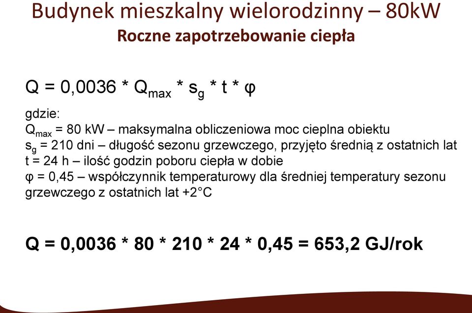 średnią z ostatnich lat t = 24 h ilość godzin poboru ciepła w dobie φ = 0,45 współczynnik temperaturowy dla