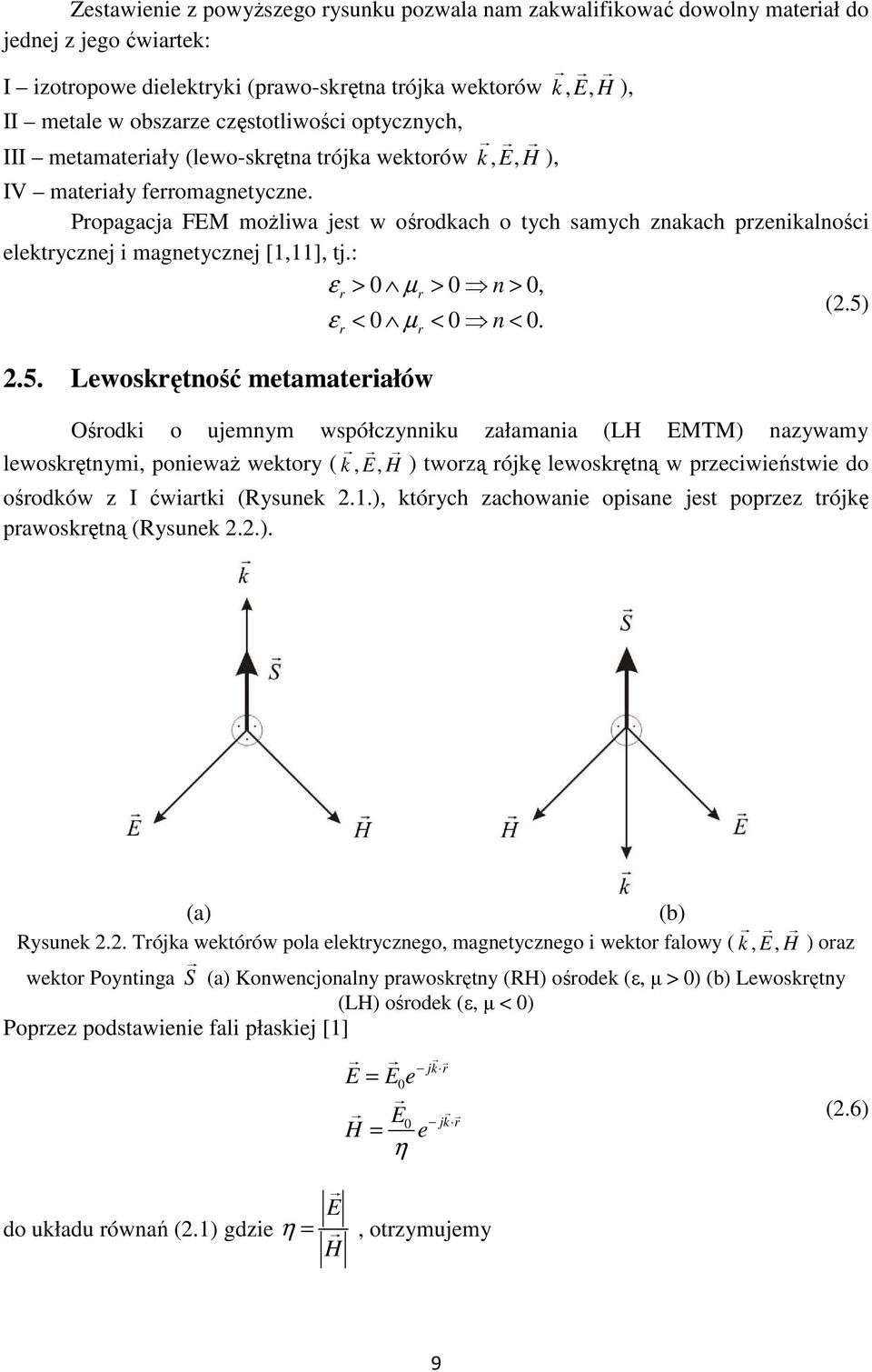 Ośodki o ujemm wółciku ałamaia (LH EMTM) awam lewokętmi oiewaŝ wekto ( k E H ) twoą ójkę lewokętą w eciwieńtwie do ośodków I ćwiatki (Ruek ) któch achowaie oiae jet oe tójkę awokętą (Ruek ) (a) (b)