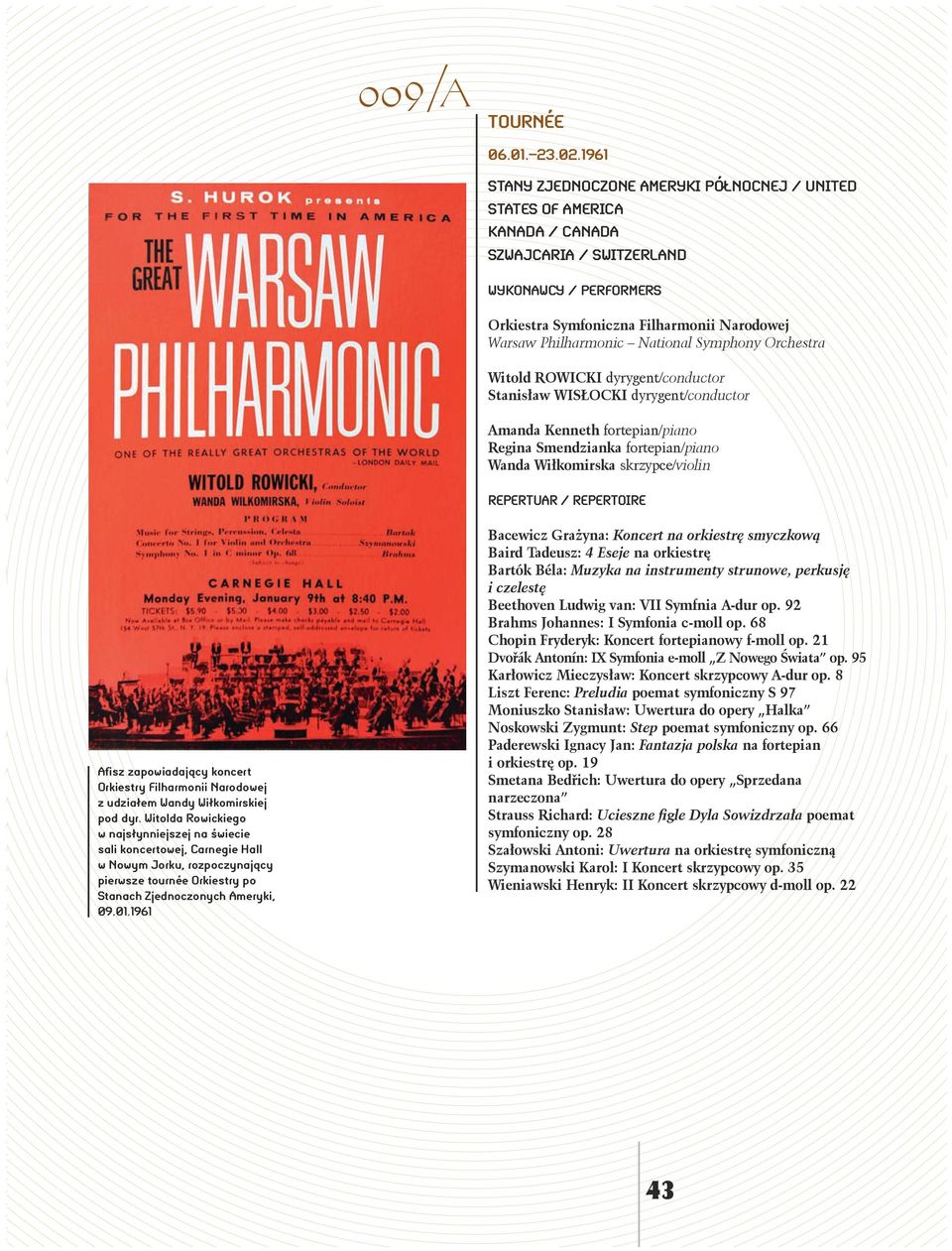 National Symphony Orchestra Witold ROWICKI dyrygent/conductor Stanisław WISŁOCKI dyrygent/conductor Amanda Kenneth fortepian/piano Regina fortepian/piano Wanda skrzypce/violin Repertuar / Repertoire