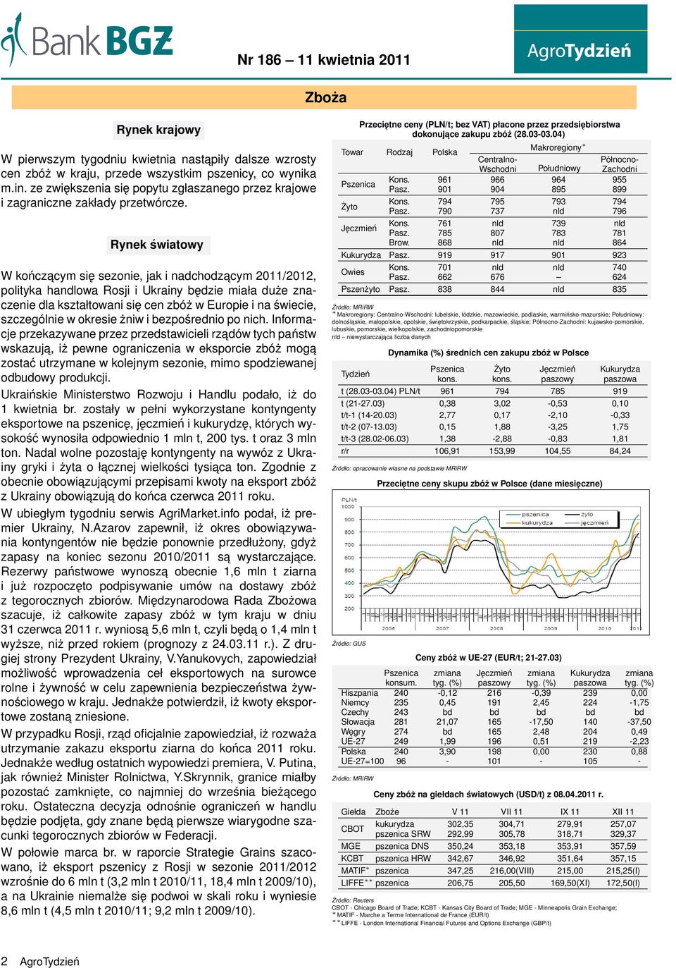 W kończacym się sezonie, jak i nadchodzacym 2011/2012, polityka handlowa Rosji i Ukrainy będzie miała duże znaczenie dla kształtowani się cen zbóż w Europie i na świecie, szczególnie w okresie żniw i