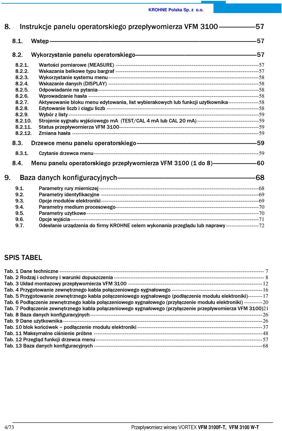 Wykorzystanie panelu operatorskiego------------------------------------------------------------------------------57 8.2.1.