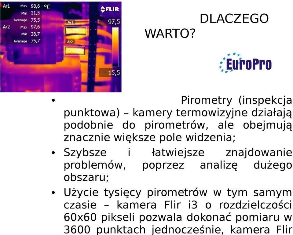 obejmują znacznie większe pole widzenia; Szybsze i łatwiejsze znajdowanie problemów, poprzez