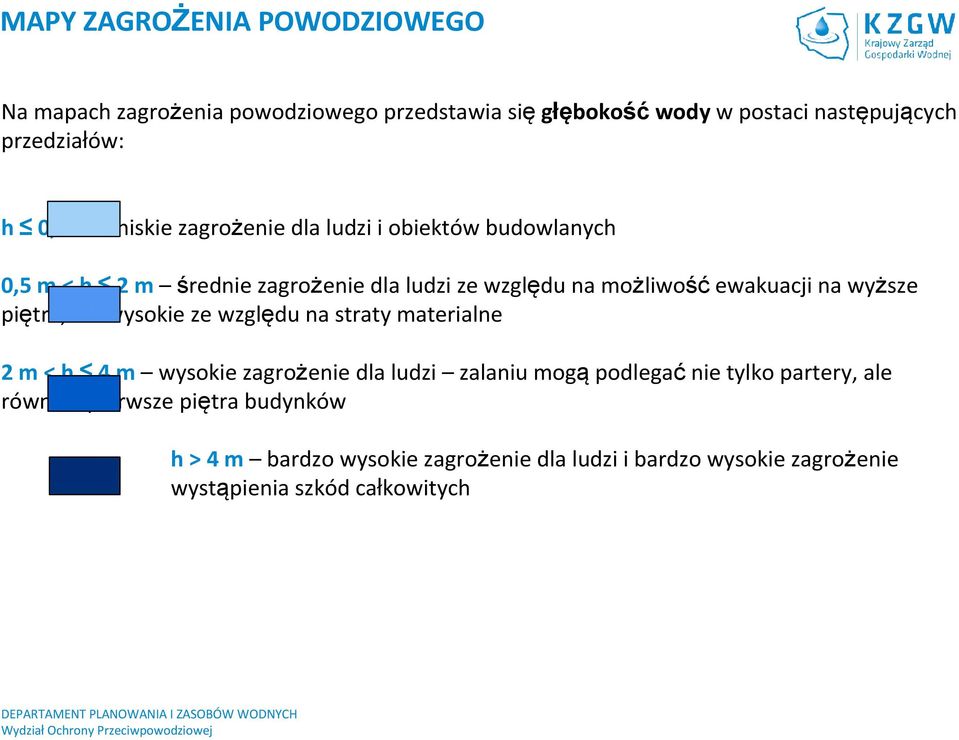 wyższe piętra, ale wysokie ze względu na straty materialne 2 m <h 4 m wysokie zagrożenie dla ludzi zalaniu mogąpodlegaćnie tylko