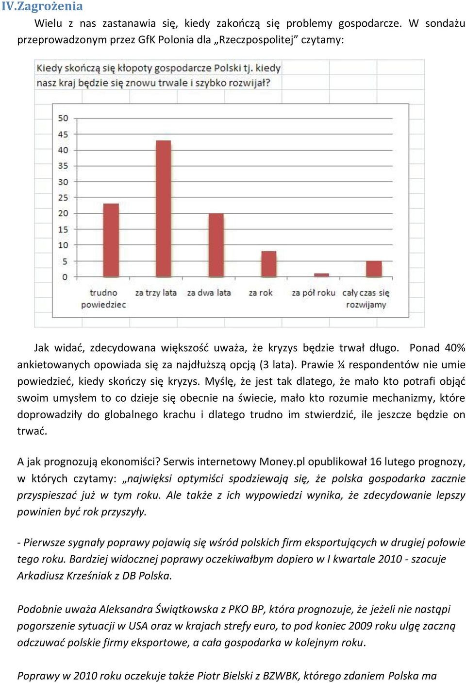 Ponad 40% ankietowanych opowiada się za najdłuższą opcją (3 lata). Prawie ¼ respondentów nie umie powiedzied, kiedy skooczy się kryzys.