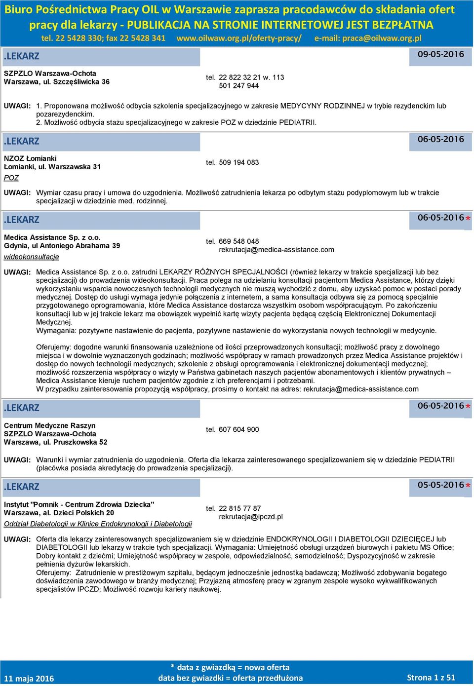 Możliwość odbycia stażu specjalizacyjnego w zakresie w dziedzinie PEDIATRII..LEKARZ 06-05-2016 NZOZ Łomianki Łomianki, ul. Warszawska 31 tel.