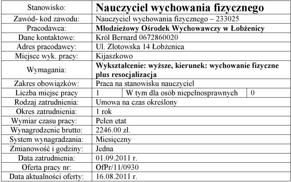 fizycznego 233025 Wykształcenie: wyższe,