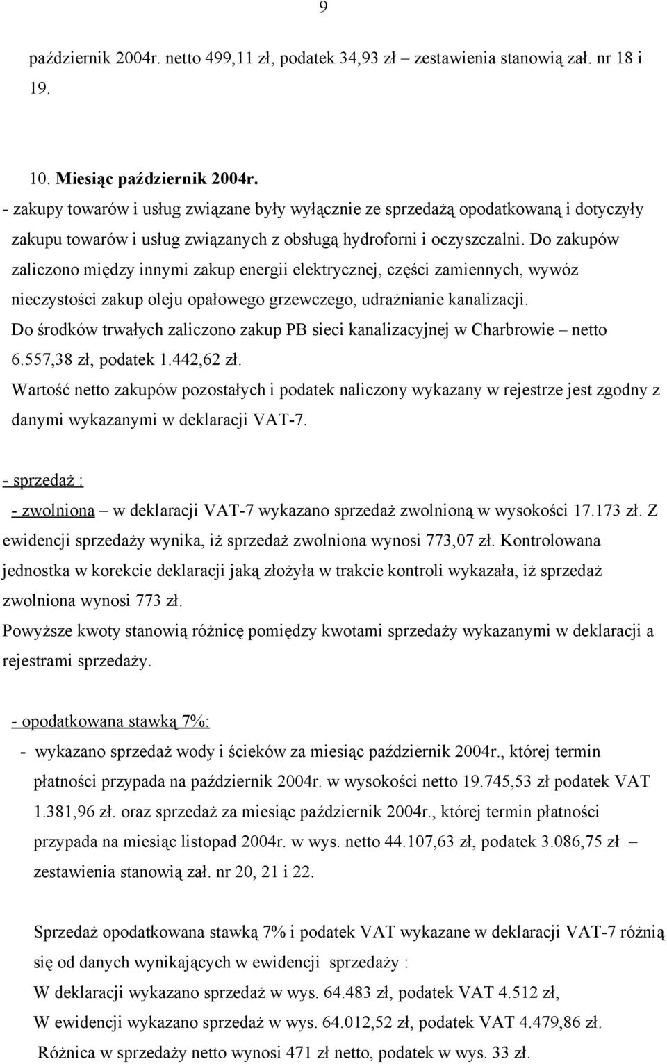 Do środków trwałych zaliczono zakup PB sieci kanalizacyjnej w Charbrowie netto 6.557,38 zł, podatek 1.442,62 zł.