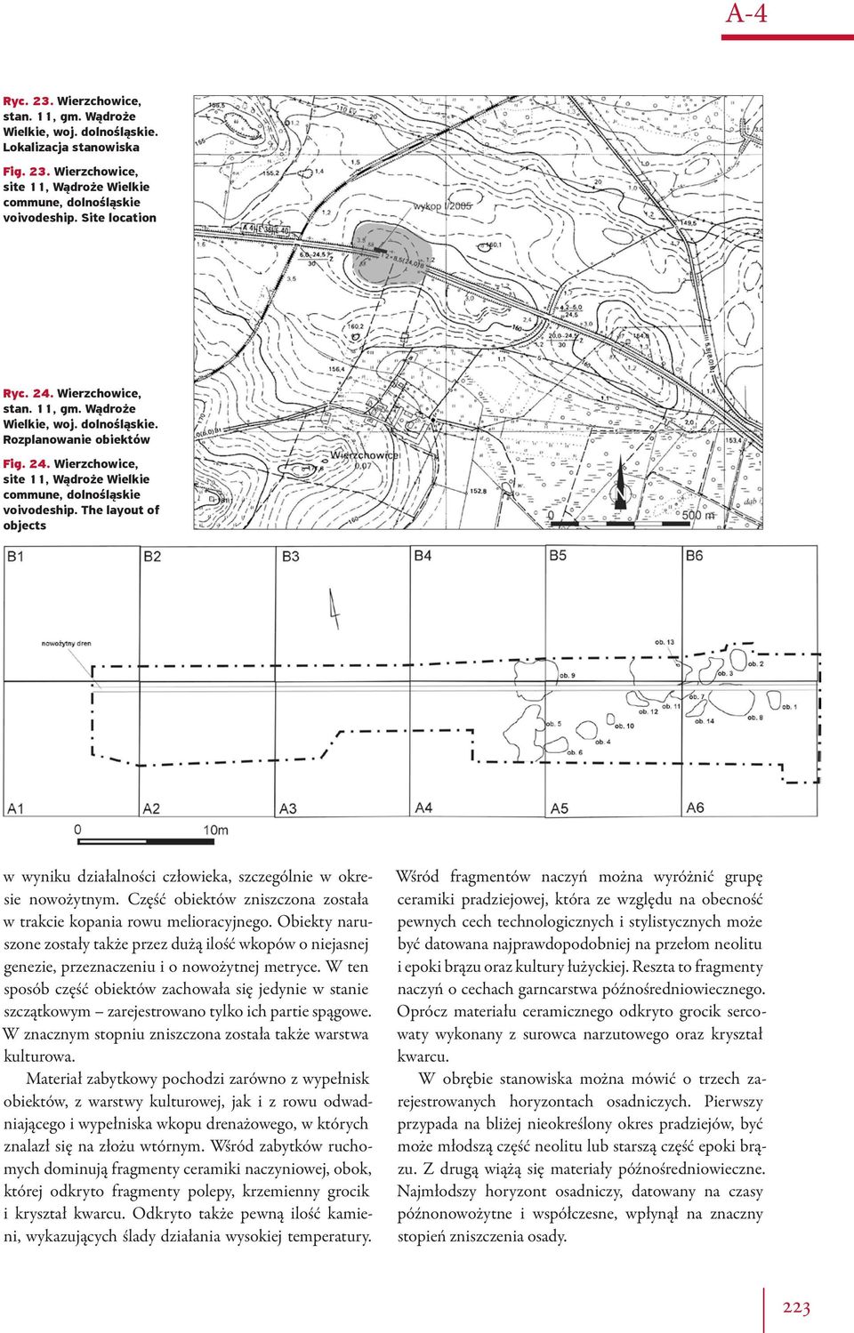 The layout of objects w wyniku działalności człowieka, szczególnie w okresie nowożytnym. Część obiektów zniszczona została w trakcie kopania rowu melioracyjnego.