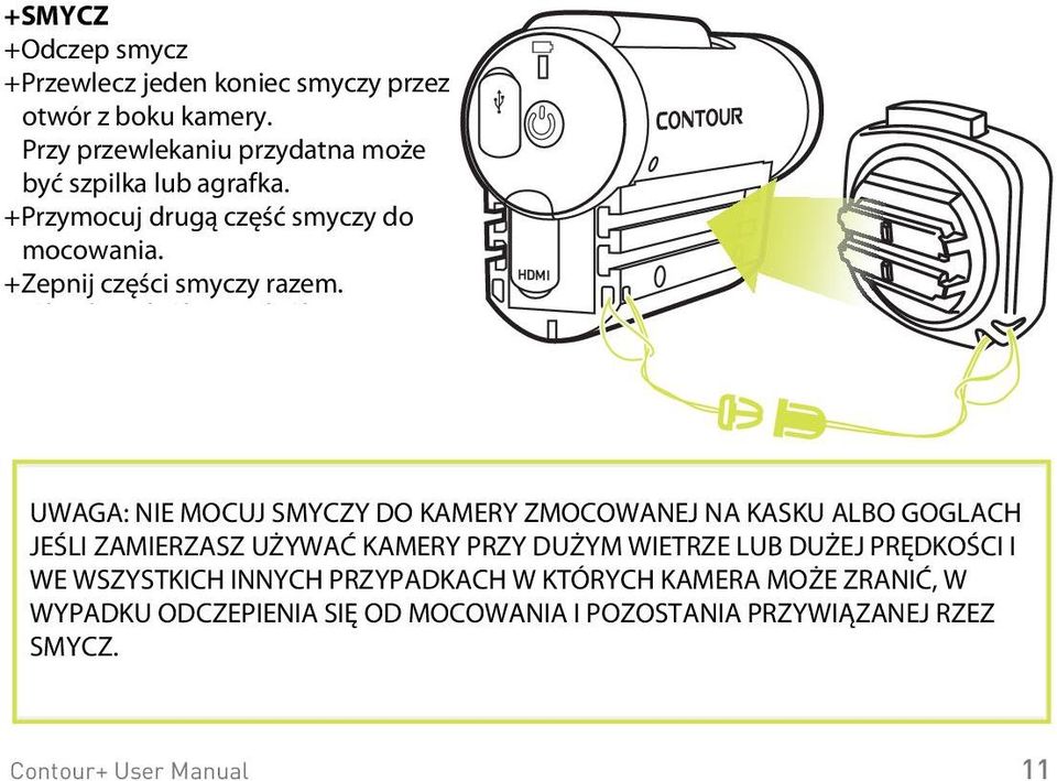 + Attach other half of leash to mount. + Clip leash together.