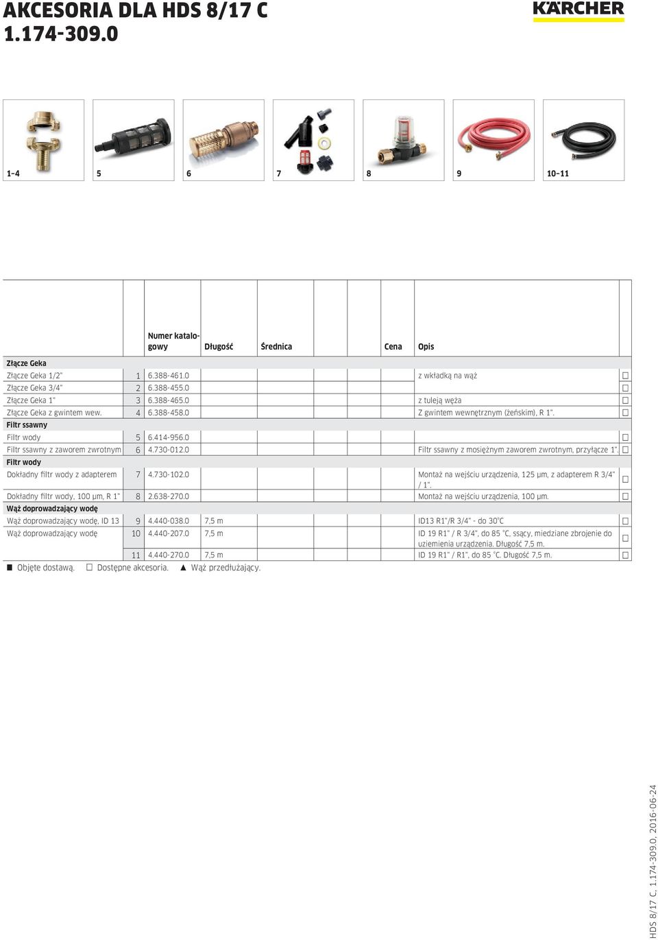 0 Filtr ssawny z mosiężnym zaworem zwrotnym, przyłącze 1". Filtr wody Dokładny filtr wody z adapterem 7 4.730-102.0 Montaż na wejściu urządzenia, 125 μm, z adapterem R 3/4" / 1".