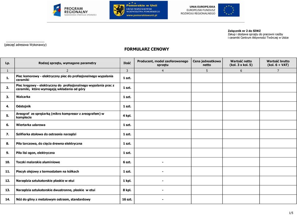 3 4 5 6 7 1. 2. Piec komorowy - elektryczny piec do profesjonalnego wypalania ceramiki Piec kręgowy - elektryczny do profesjonalnego wypalania prac z ceramiki, które wymagają wkładania od góry 1 szt.