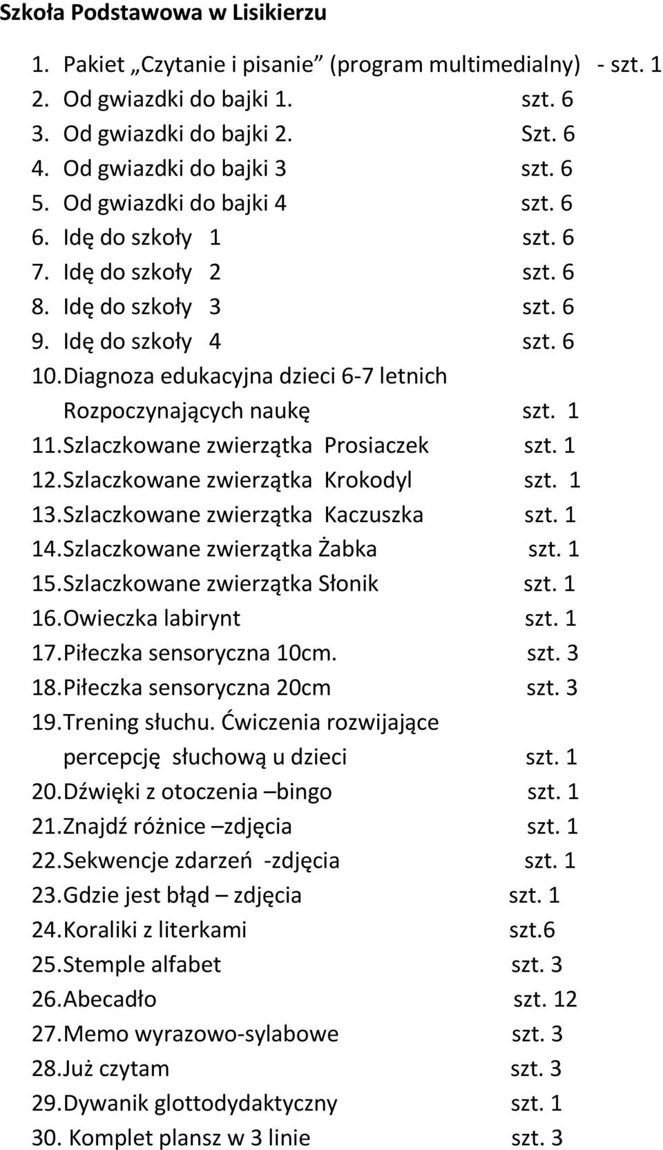 Diagnoza edukacyjna dzieci 6-7 letnich Rozpoczynających naukę szt. 1 11. Szlaczkowane zwierzątka Prosiaczek szt. 1 12. Szlaczkowane zwierzątka Krokodyl szt. 1 13.