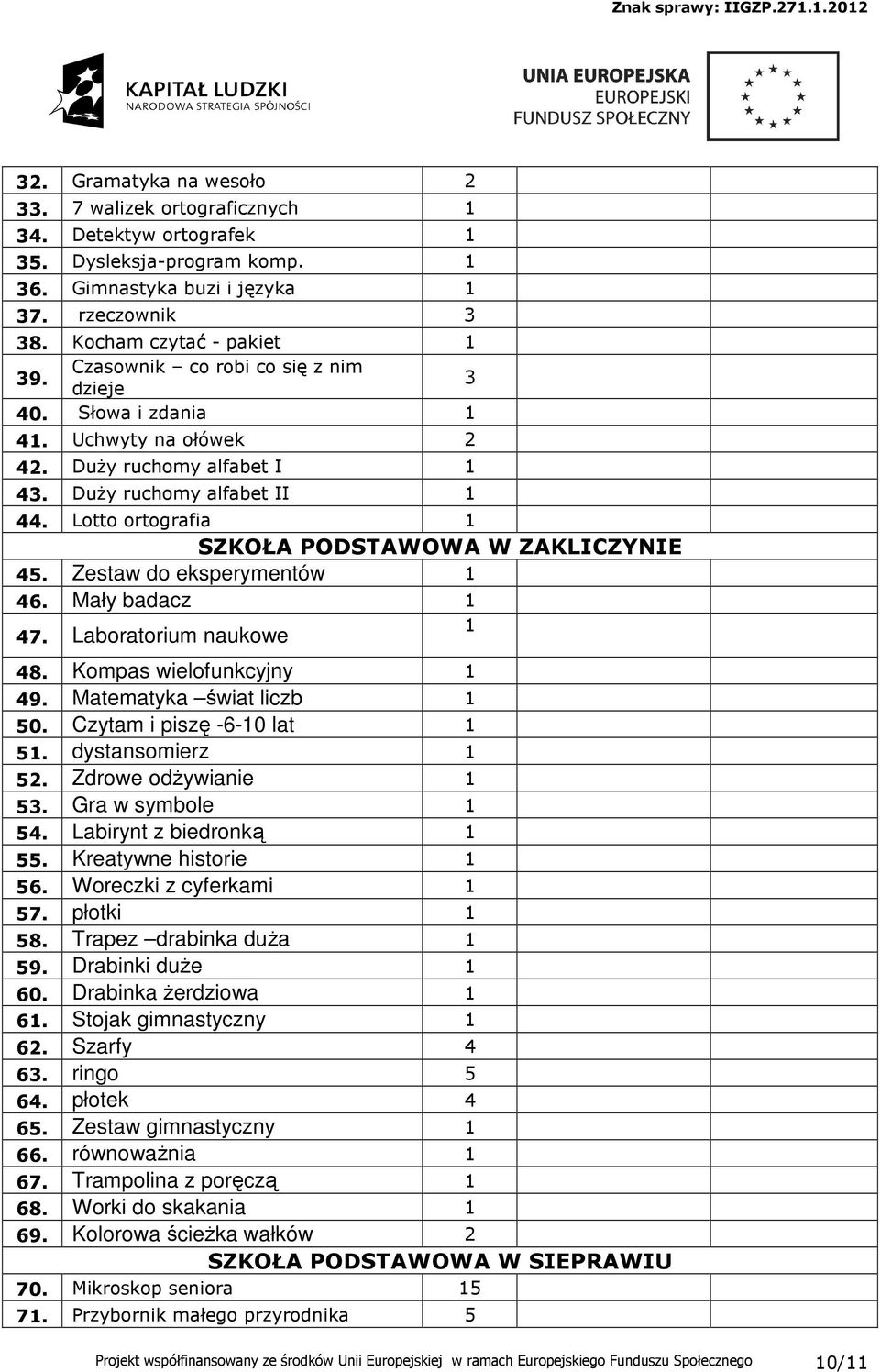 Lotto ortografia SZKOŁA PODSTAWOWA W ZAKLICZYNIE 5. Zestaw do eksperymentów 6. Mały badacz 7. Laboratorium naukowe 8. Kompas wielofunkcyjny 9. Matematyka świat liczb 50. Czytam i piszę -6-0 lat 5.