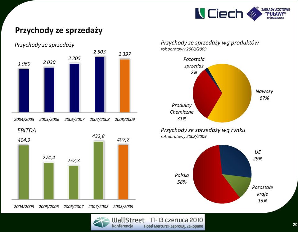 EBITDA 404,9 432,8 407,2 Produkty Chemiczne 31% Przychody ze sprzedaży wg rynku rok obrotowy 2008/2009