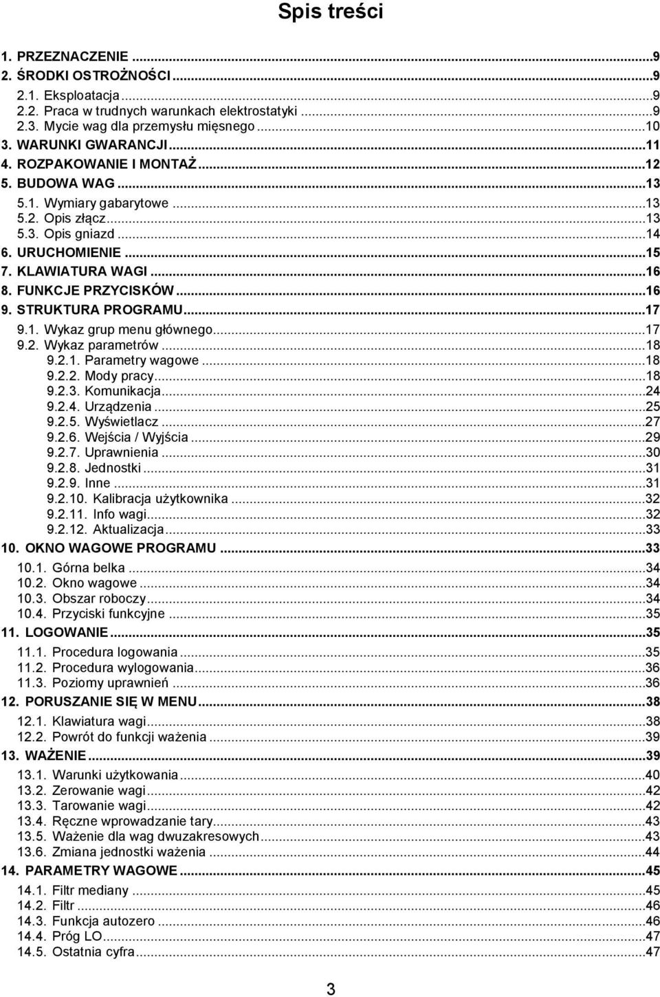 STRUKTURA PROGRAMU...17 9.1. Wykaz grup menu głównego...17 9.2. Wykaz parametrów...18 9.2.1. Parametry wagowe...18 9.2.2. Mody pracy...18 9.2.3. Komunikacja...24 9.2.4. Urządzenia...25 9.2.5. Wyświetlacz.