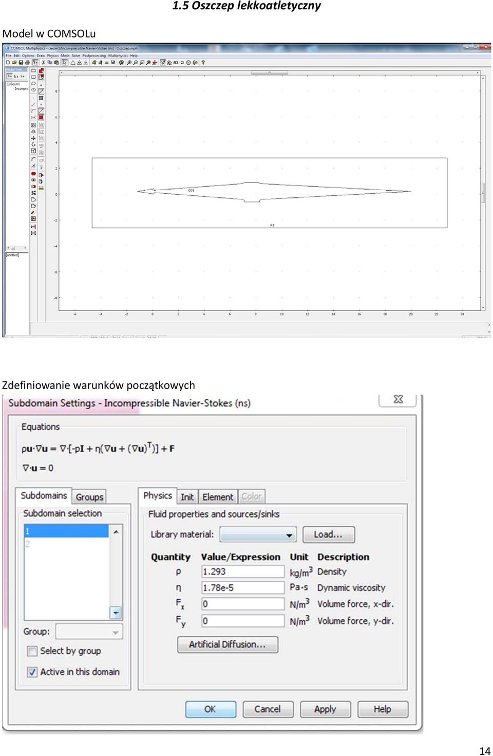 Model w COMSOLu