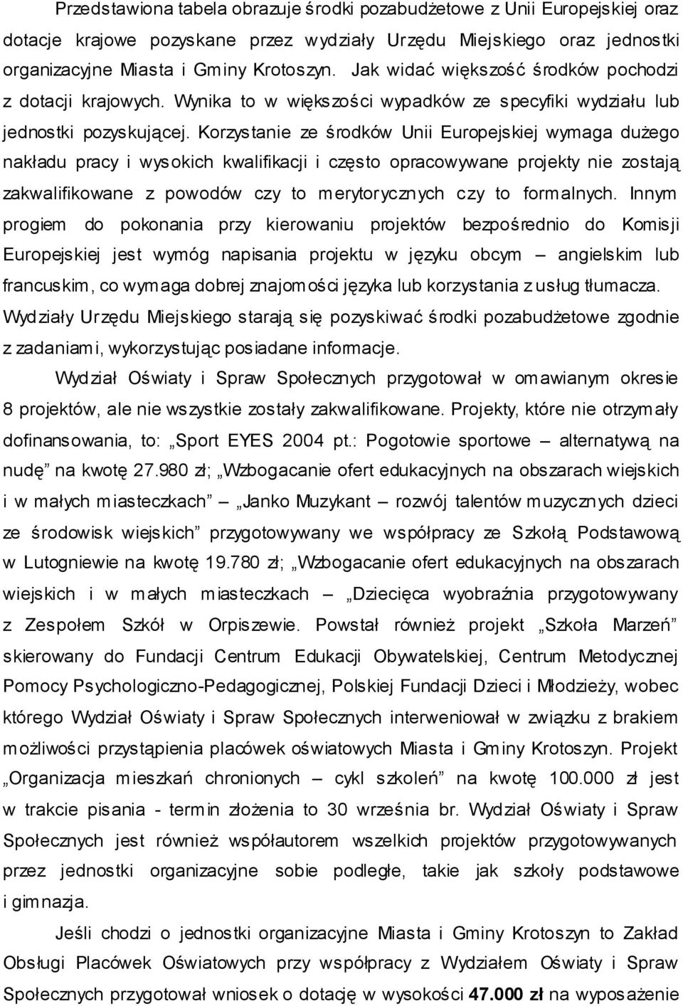 Korzystanie ze środków Unii Europejskiej wymaga dużego nakładu pracy i wysokich kwalifikacji i często opracowywane projekty nie zostają zakwalifikowane z powodów czy to merytorycznych czy to